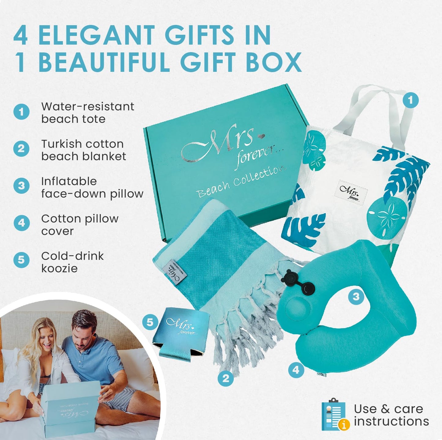 Unique Bridal Shower Beach Gifts Set - 4 Amazing Mrs Bride Gifts for her - Honeymoon Travel Essentials & Bridal Shower Gifts