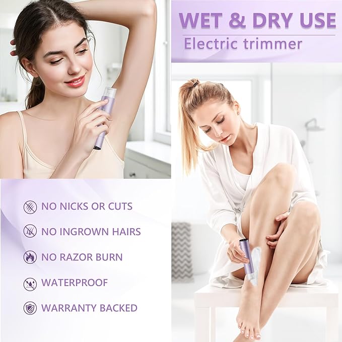 2 in 1 Womens Razors Shaver Bikini Tnimmer, Women Electric Razors for Shaving Underarms Leg Pubic Facial Hair Removal for Waterproof Wet and Dry IPX8