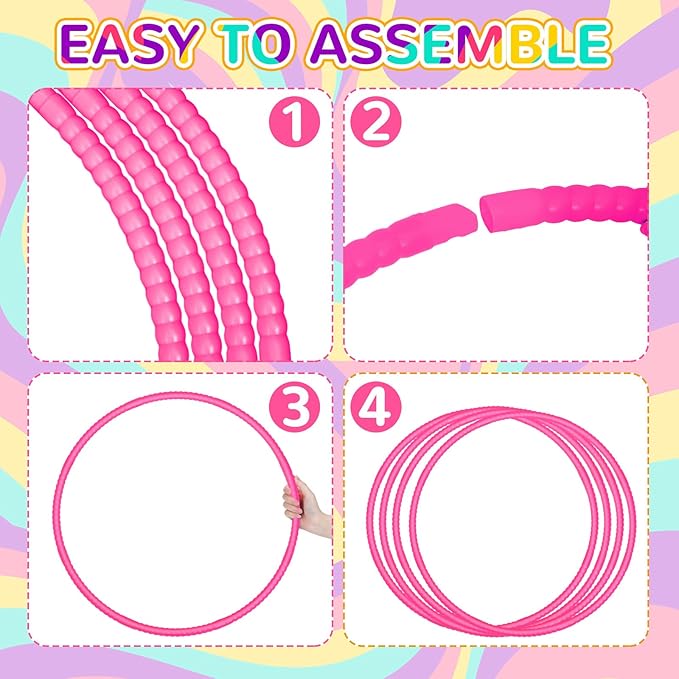 2 Pcs Toy Hoop Exercise Hoop Detachable Adjustable Plastic Toy Ring Playground Equipment for School Colored Circles Exercise Ring for Teens Dog Agility Equipment(Rose Red,23 Inch)