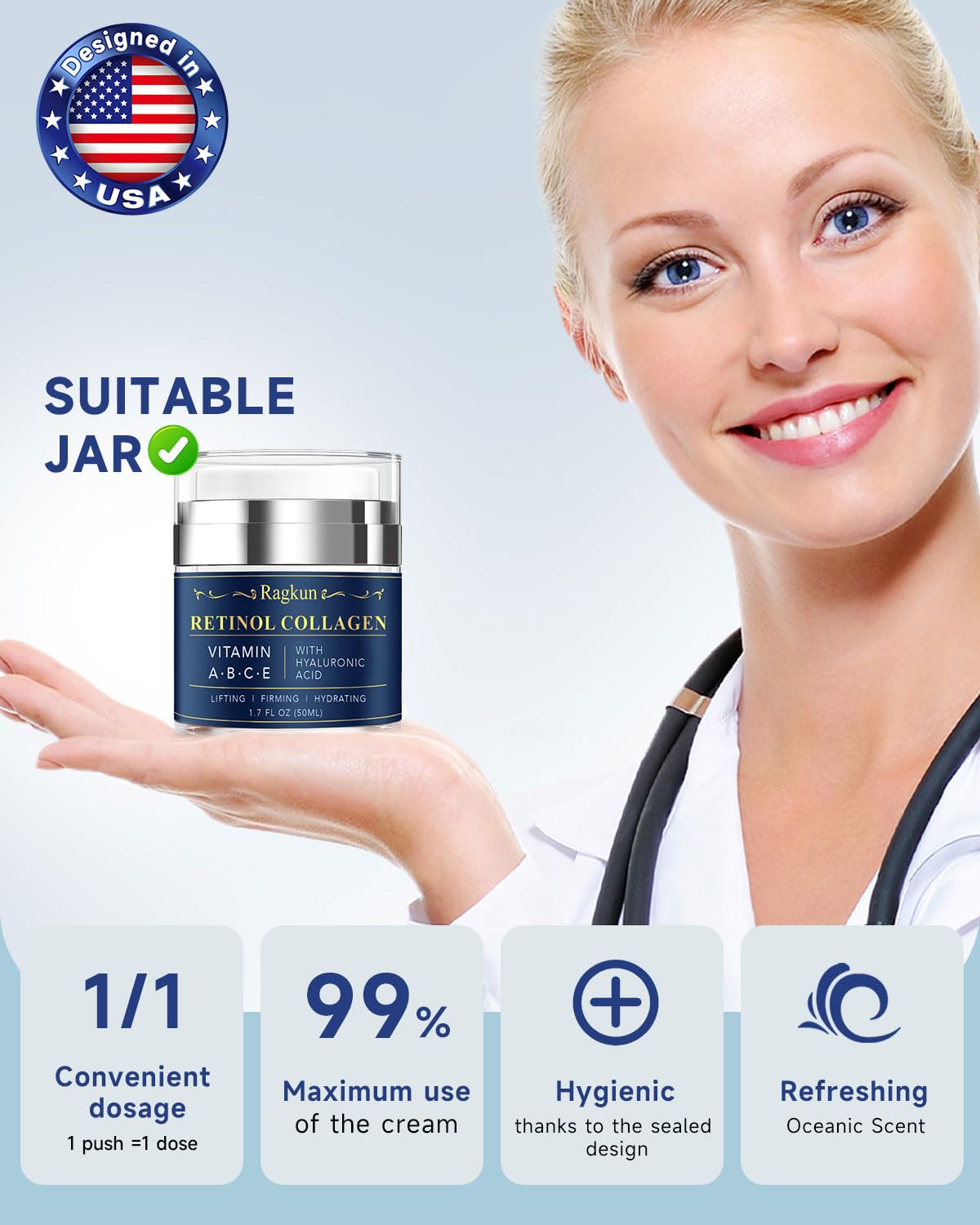 Ragkun Retinol Cream for Face, Collagen Neck Creams for Tightening and Firming, Anti Aging Day & Night Facial Moisturizer for Women & Men, Instant Face Lift Wrinkle Cream 1.7 fl. oz.