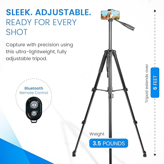 Audience Professional Mobile Creator Kit - 72" Adjustable Tripod with Monopod, LED Fill Light, Dual Lavalier Microphones, Rotating Phone Mount, Bluetooth Remote & Travel Case