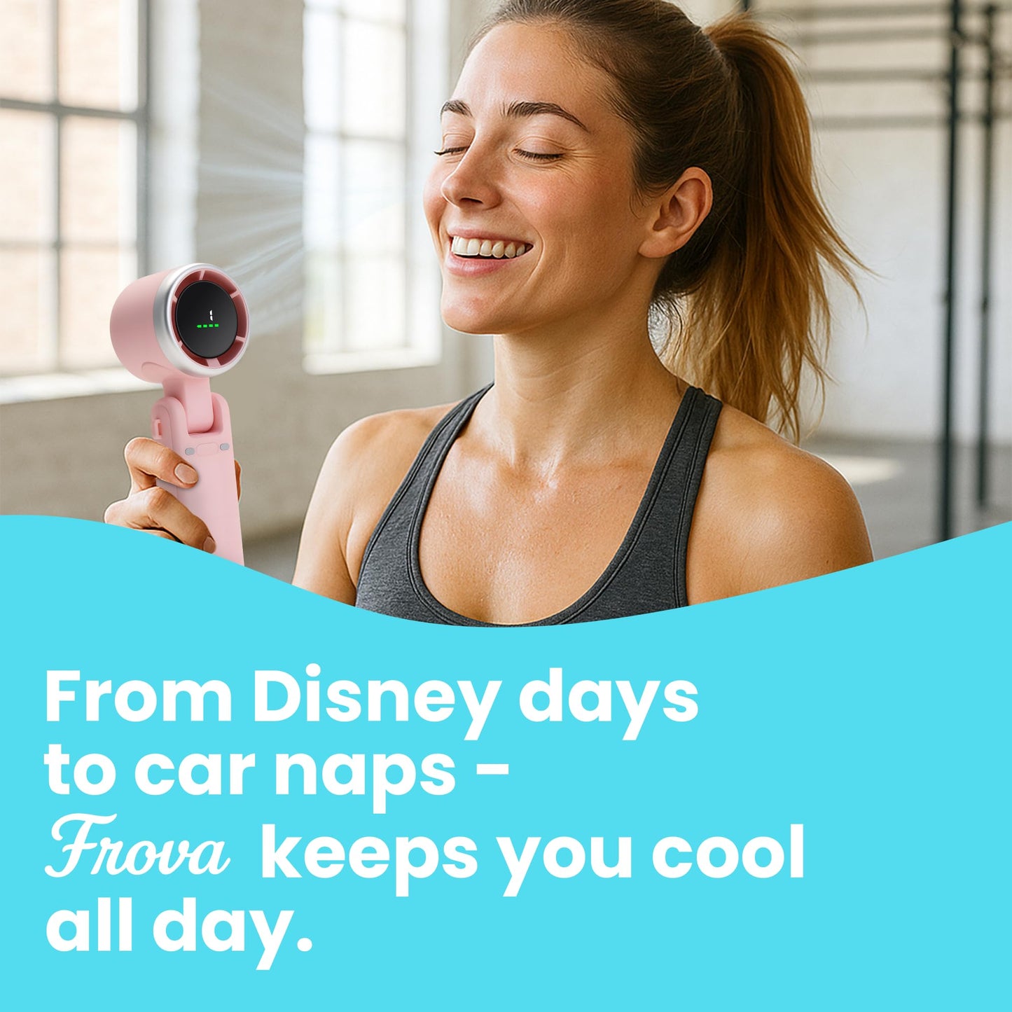 FROVA Zephyrus Portable Handheld Fan – 5200 mAh USB‑C Rechargeable, 5‑Speed Quiet Brushless – Foldable Pocket‑Size with Stand, Lanyard & Pouch