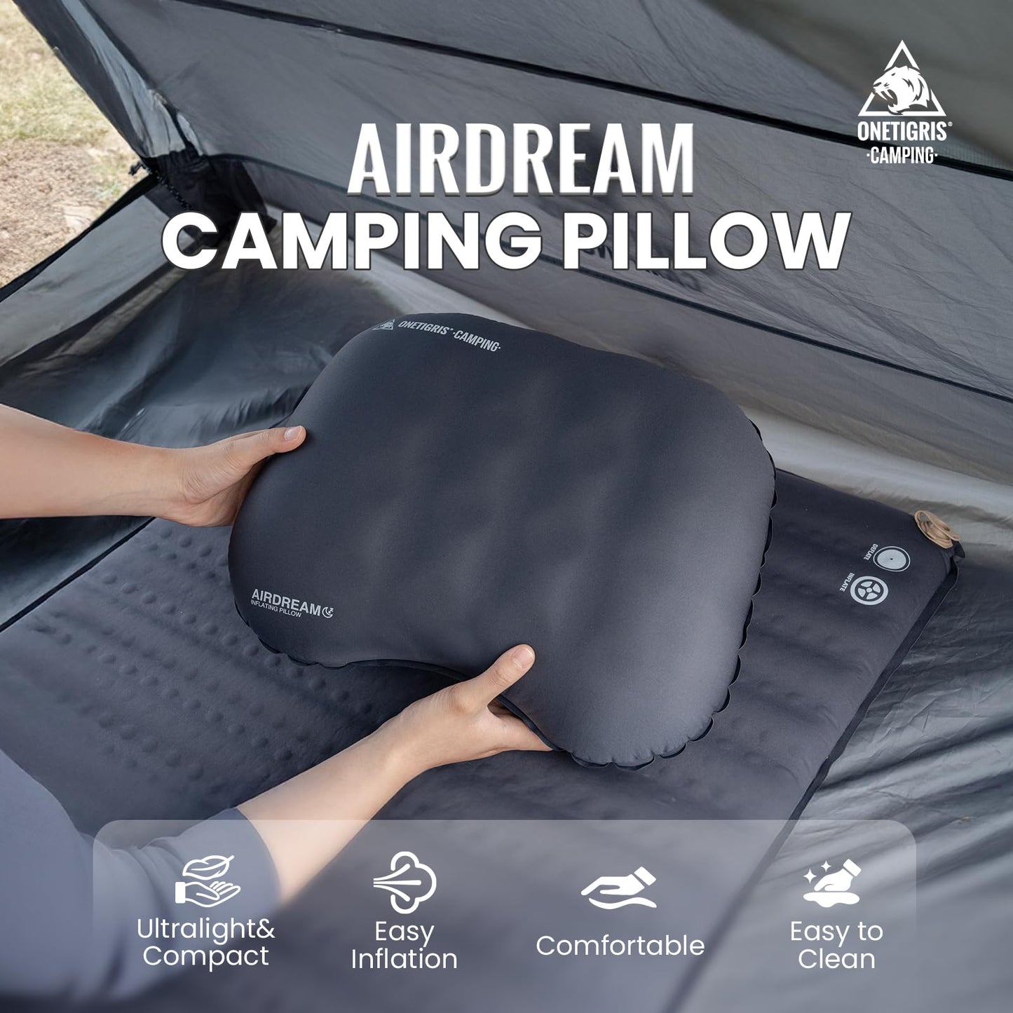 OneTigris Airdream Camping Pillow Ultralight Inflatable Compact for Travel Backpacking Hiking