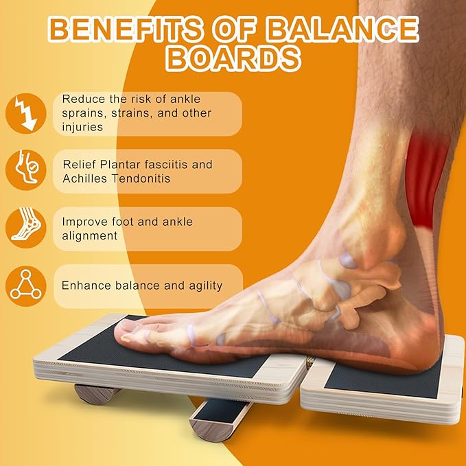 Ankle Foot Strengthener Balance Board for Sprained Ankle, Physical Therapy, Plantar Fasciitis Relief, Balance Training, Stability Exercises, Attached Instruction Manual