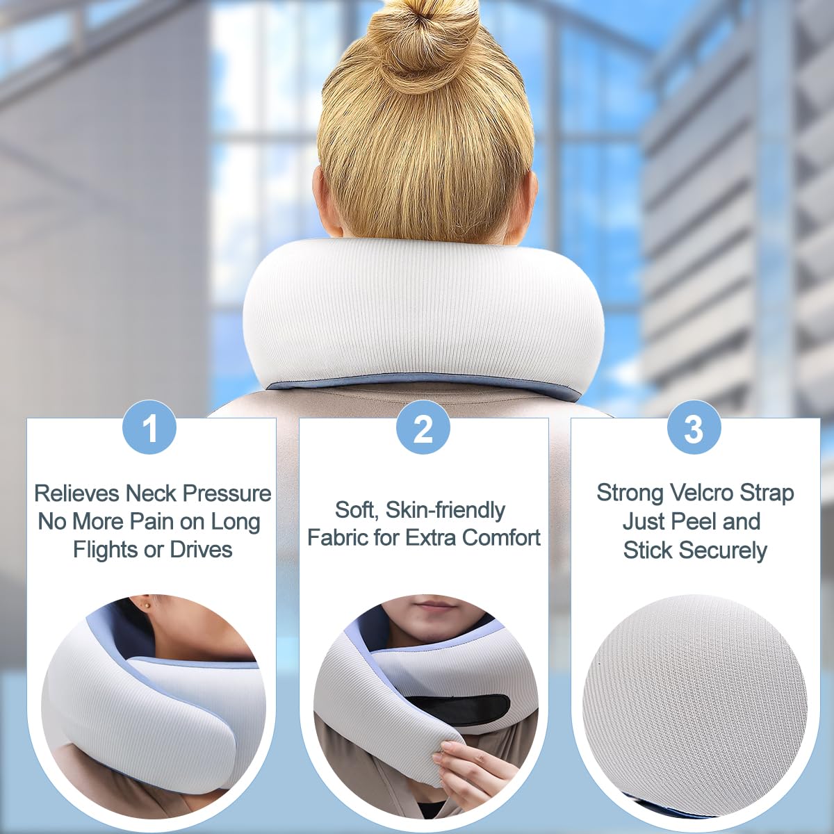 Travel Pillows for Airplanes,Memory Foam Neck Pillow for Traveling,Smooth & Cooling Fabric Plane Pillow for Long Flight,Ideal for Travels,Airplanes,Offices,Cars,Trains (Blue, Standard-Broad Fit)