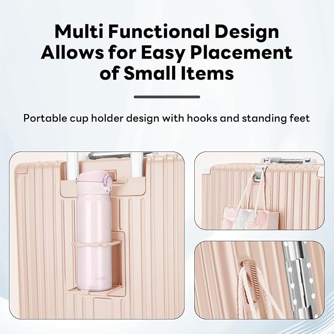 Carry-on with USB Port Carry on Luggage Lightweight Hardside Spinner Wheel Luggage with 360°Silent Spinner Wheels (Pink=22Inch, 22Inch)