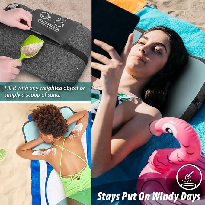 TREKOLOGY Inflatable Beach Pillow – Portable Beach Chair Pillow with Adjustable Strap & Sand Bag for Stability, Washable Cover, and Ergonomic Support for Ultimate Relaxation ALUFT Mint