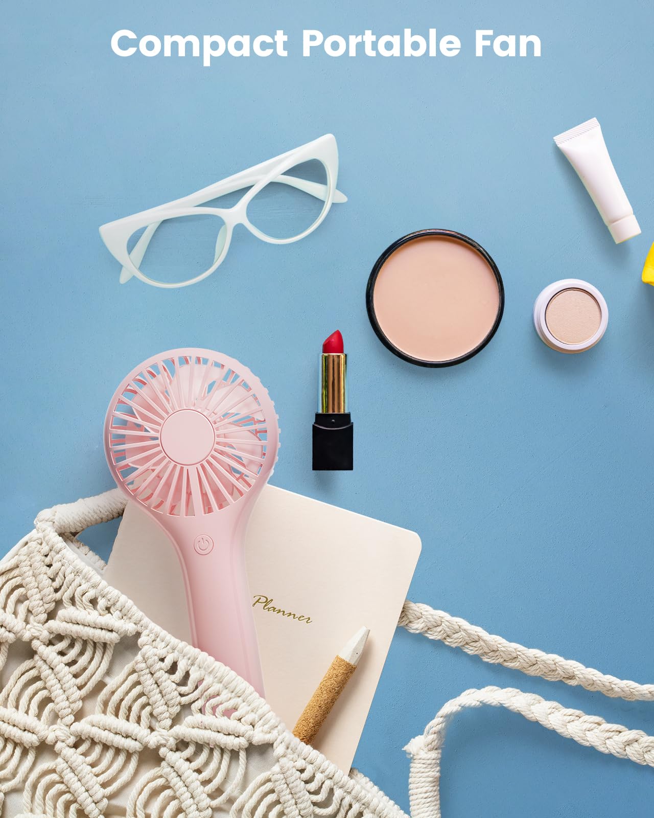 Edvision Portable Mini Fan - Powerful Personal Handheld Fan with 3 Speeds, Cute and Small, USB Rechargeable for Travel/Lash/Makeup/Outdoor/Home, Pink