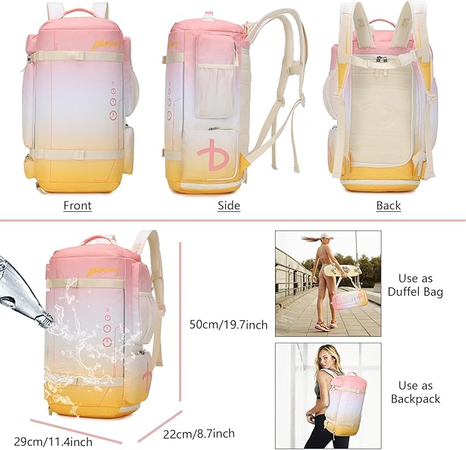 BESMART 32L Extra Large Gym Backpack for Women, Big Gym Bag with Shoes Compartment, Waterproof Heavy Duty Duffel Bags, Women's Workout Backpacks for Outdoor Sport,Hiking,Camping,Travel