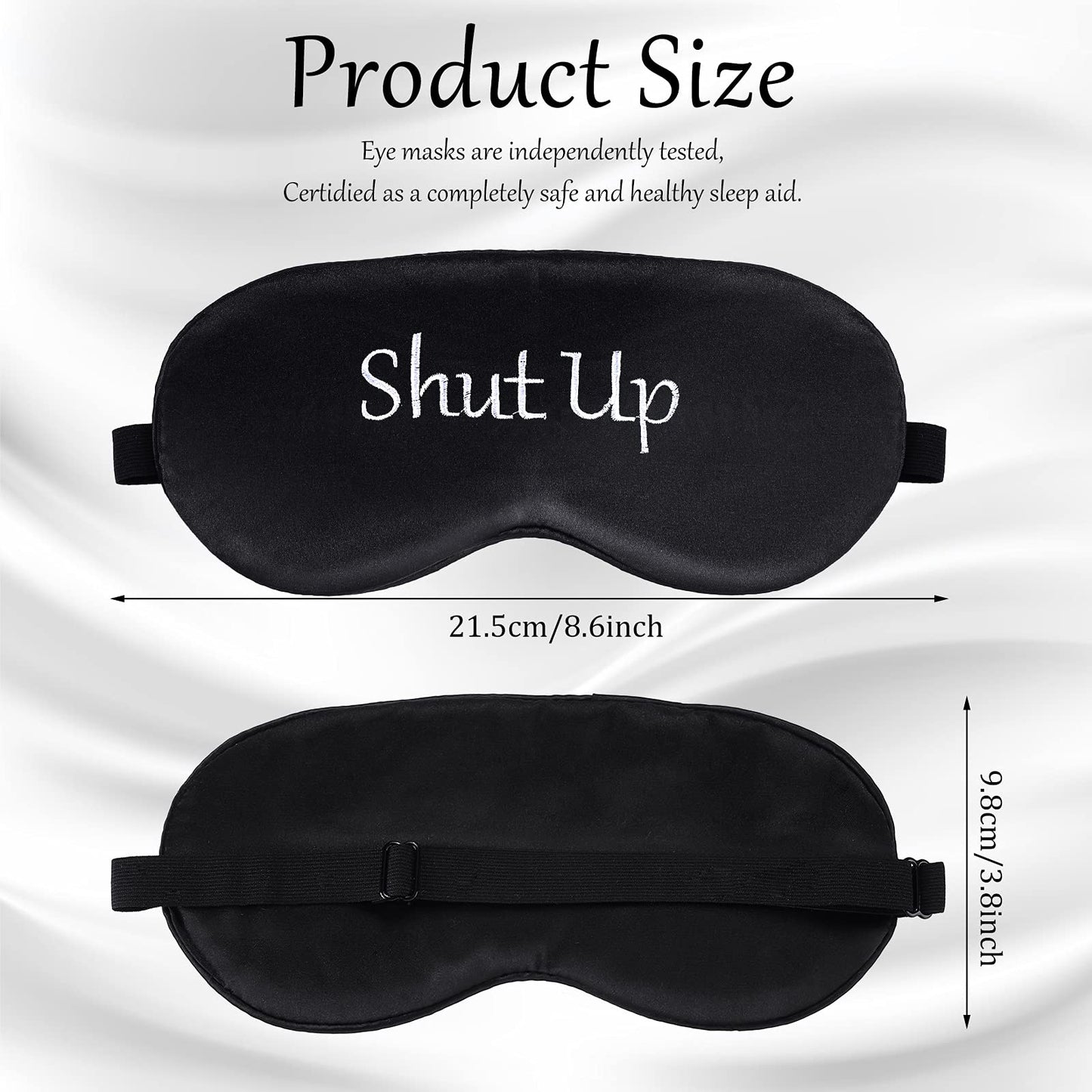 Geyoga 4 Pieces Funny Eye Mask for Sleep Soft Satin Eye Mask Blackout Blindfold with Adjustable Strap Silk Cover Out Lights for Women Men Travel, Nap, Meditation (Black with Black Words)