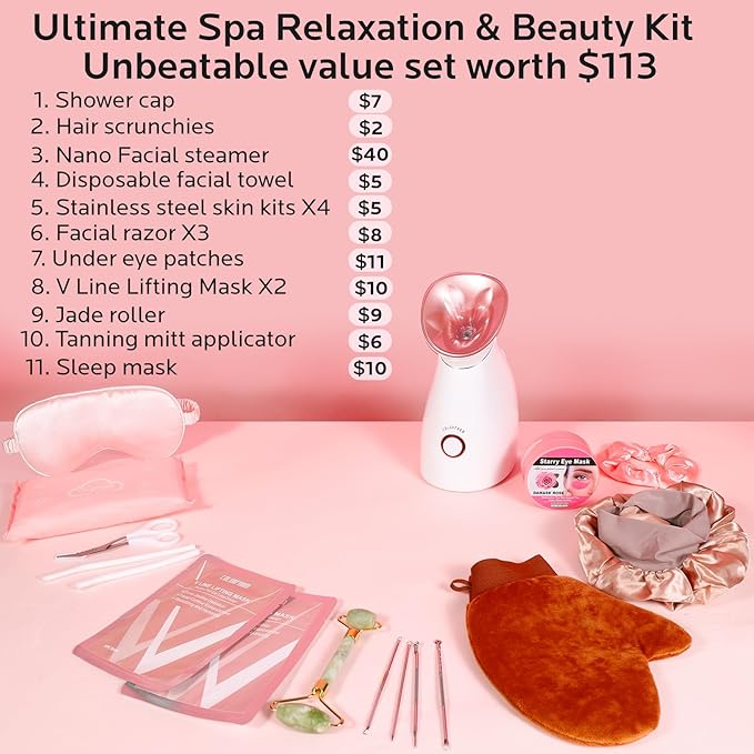 Colorfarm Facial Steamer Skin Care Set: Face Steamer Home Spa Kit Deep Cleaning Unclogs Pores with 6 Skin Care Tools - Spa Relaxing Self Care Gifts for Women (Ultimate Spa Relaxation Kit)
