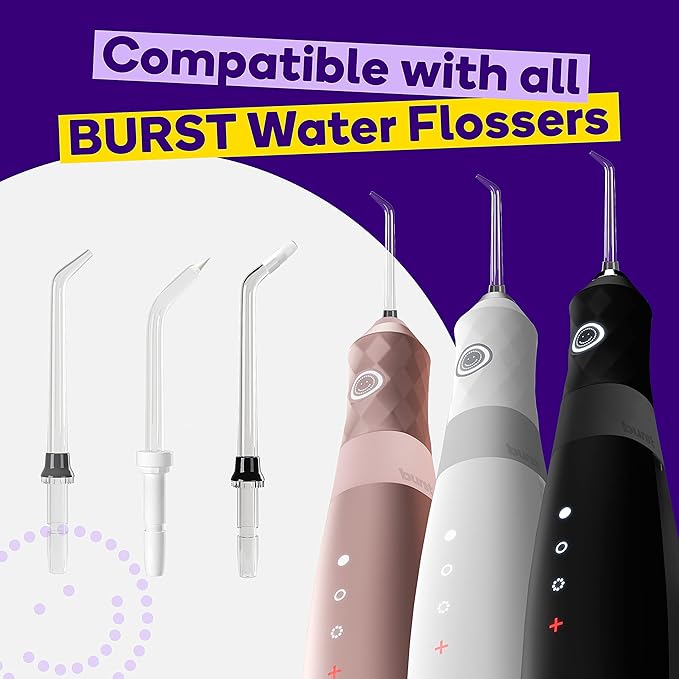 BURST Electric Water Flosser Replacement Tips (Perio/2 Pack) | for Fresh Breath & Healthy Gums | Plaque Removal Between Teeth, Braces & Dental Work