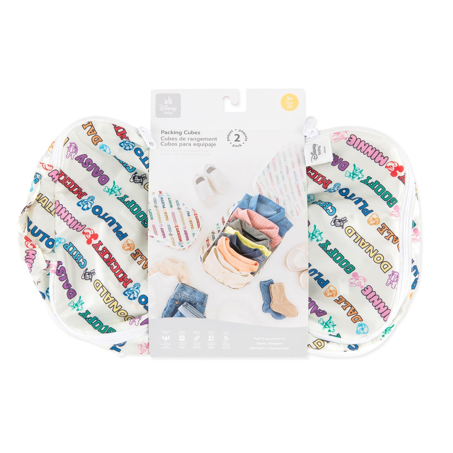 Bumkins Disney Packing Cubes for Travel, Organize Luggage with Compression Bags, Essential Traveling Accessories, Carry On Suitcase for Clothes or Toiletries, Set of 2 Sizes, Mickey and Friends White