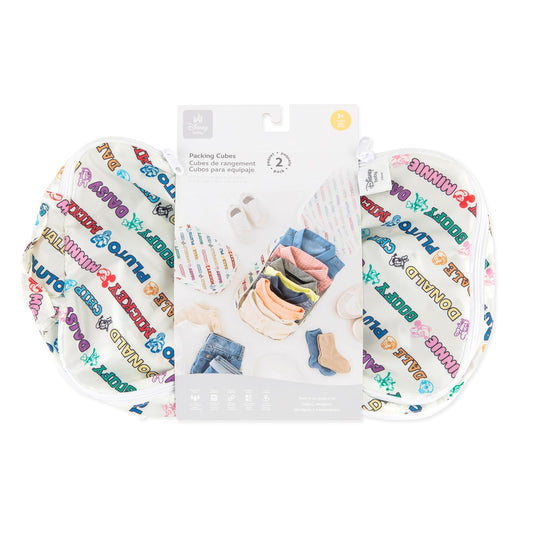 Bumkins Disney Packing Cubes for Travel, Organize Luggage with Compression Bags, Essential Traveling Accessories, Carry On Suitcase for Clothes or Toiletries, Set of 2 Sizes, Mickey and Friends White