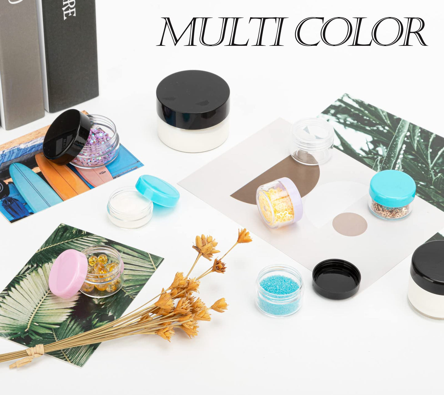 ZEJIA 3 Gram Sample Containers with Lids, 75Pack Tiny Sample Jars with Labels, Mini Plastic Cosmetic Containers for Beauty Products, Lip Balms, Lotion, Powder (Clear Lids)