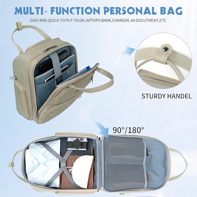 KROSER Carry On Underseat Multi-functional, 16-inch Underseater Lightweight Overnight Suitcase for Women, Light Khaki