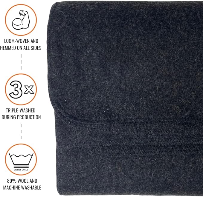Arcturus Military Wool Blanket - Warm, Thick, Washable - Great for Outdoors, Camping, Stadium Blanket, Picnics, Travel - Car & Bushcraft Survival Kits