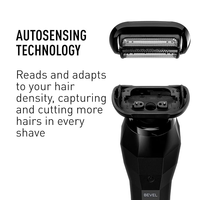 Bevel Electric Shaver for Men, Electric Foil Shaver, Wet and Dry Electric Razor, Waterproof, Fast Charging, Cordless Rechargeable, Black