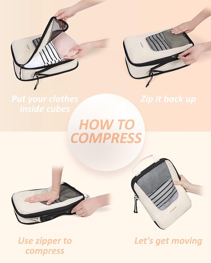 BAGSMART Compression Packing Cubes for Travel, 6 Set/5 Set/4 Set, Compression Suitcase Organizer Bags Set for Suitcases Travel Essentials, Lightweight Packing Organizers