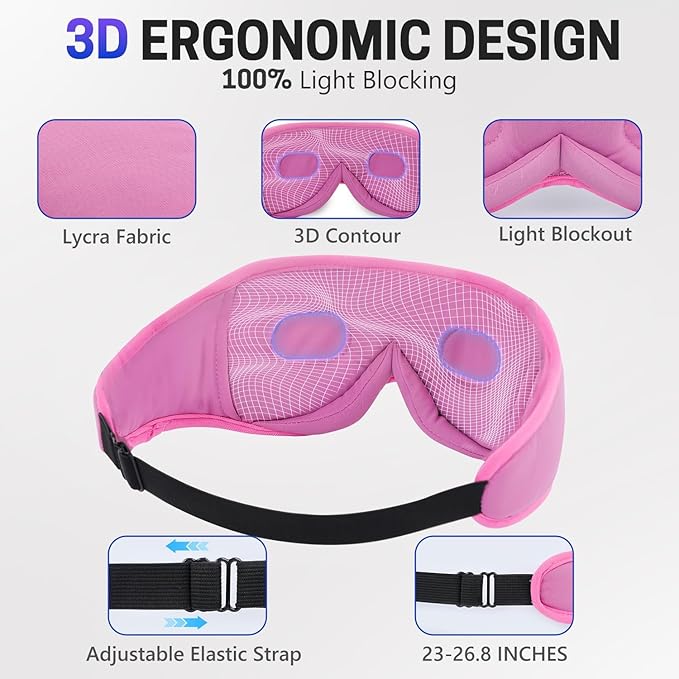 Aurya Sleep Mask with Bluetooth Headphones, 3D Eye Mask for Sleeping, 5.4 Wireless Sleeping Headphones with Ultra-Thin HD Stereo Speaker for Side Sleeper, Office Nap, Air Travel, Meditation
