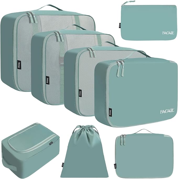 BAGAIL 8 Set Packing Cubes Luggage Packing Organizers for Travel Accessories (Dusty Teal)