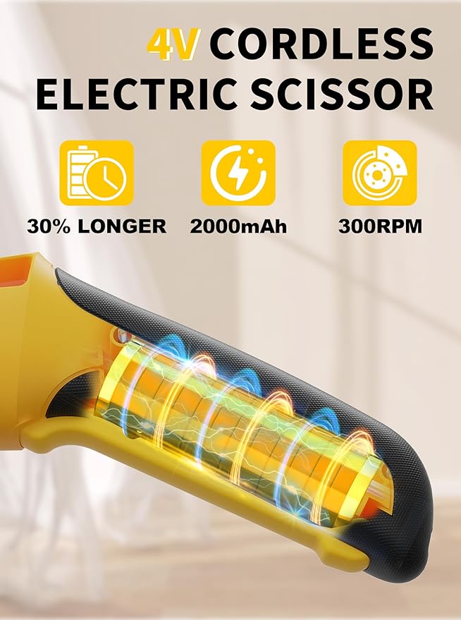 4V 2000mAh Cordless Cardboard Cutter, Electric Box Cutter for Cardboard with 2 Titanium Blades,LED & Safety Lock,Max Cutting1/4",Rotary Cutter for Fabric,Gifts for Men&Women - Yellow