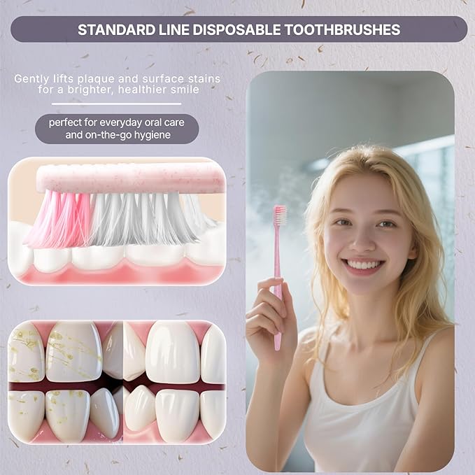 48-Pack Disposable Toothbrushes Individually Wrapped, Soft Bristle Bulk Travel Toothbrush for Adults, Kids, Guest, Hotel, Home, Camping, Donation – 4 Colors, Mini Manual Value Pack