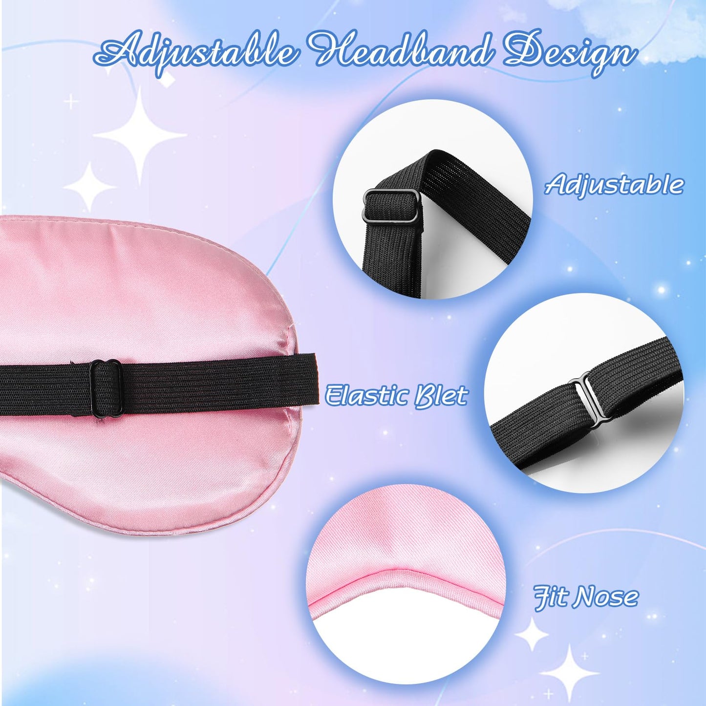 BBTO 4 Pcs Silk Sleep Mask Smooth Soft Eye Mask with Adjustable Shoulder Strap for Women Girl Sleep Shading Travel Relaxation(Pink)