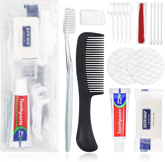 25 Sets Personal Hygiene Kit Bulk, Disposable Toothbrushes with Toothpaste Floss Comb Soap Cover and Vanity Kit, Toiletry Kits Homeless Supplies Bulk for Women,Men,Travel,Homeless