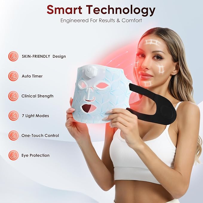 7-Color Red Light Therapy for Face Mask - LED Light Treatment Beauty Device with Rechargeable Battery, Skin Care Beauty Tool, Unique Anniversary Birthday Gift for Women Mom Wife