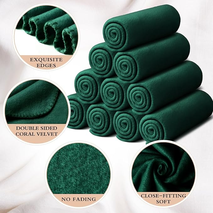 Kinlop 40 Packs Fleece Blanket Bulk 60 x 50 Inch Soft Lightweight Fleece Cozy Blanket Warm Throw Plush Pet Throw for Bed Couch Sofa Home Office Wedding Gifts Travel Camping (Turquoise Green)