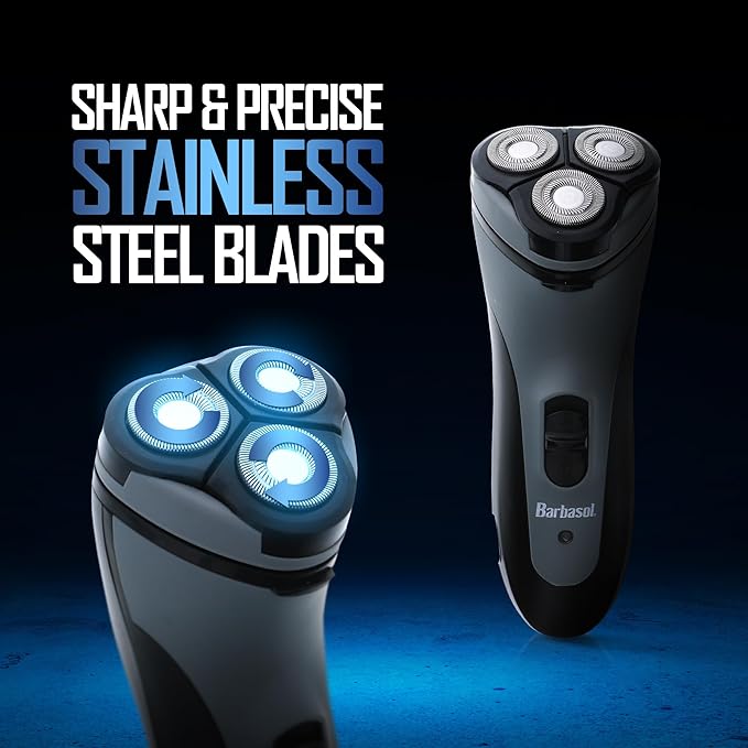 Barbasol Rotary Shaver, Rechargeable Electric Rotary Shaver with Stainless Steel Blades, Pop-Up Trimmer, Wireless Cordless Electric Razor, Close Shave, Full 8 Hour Charge Provides 45 Minute Run-Time