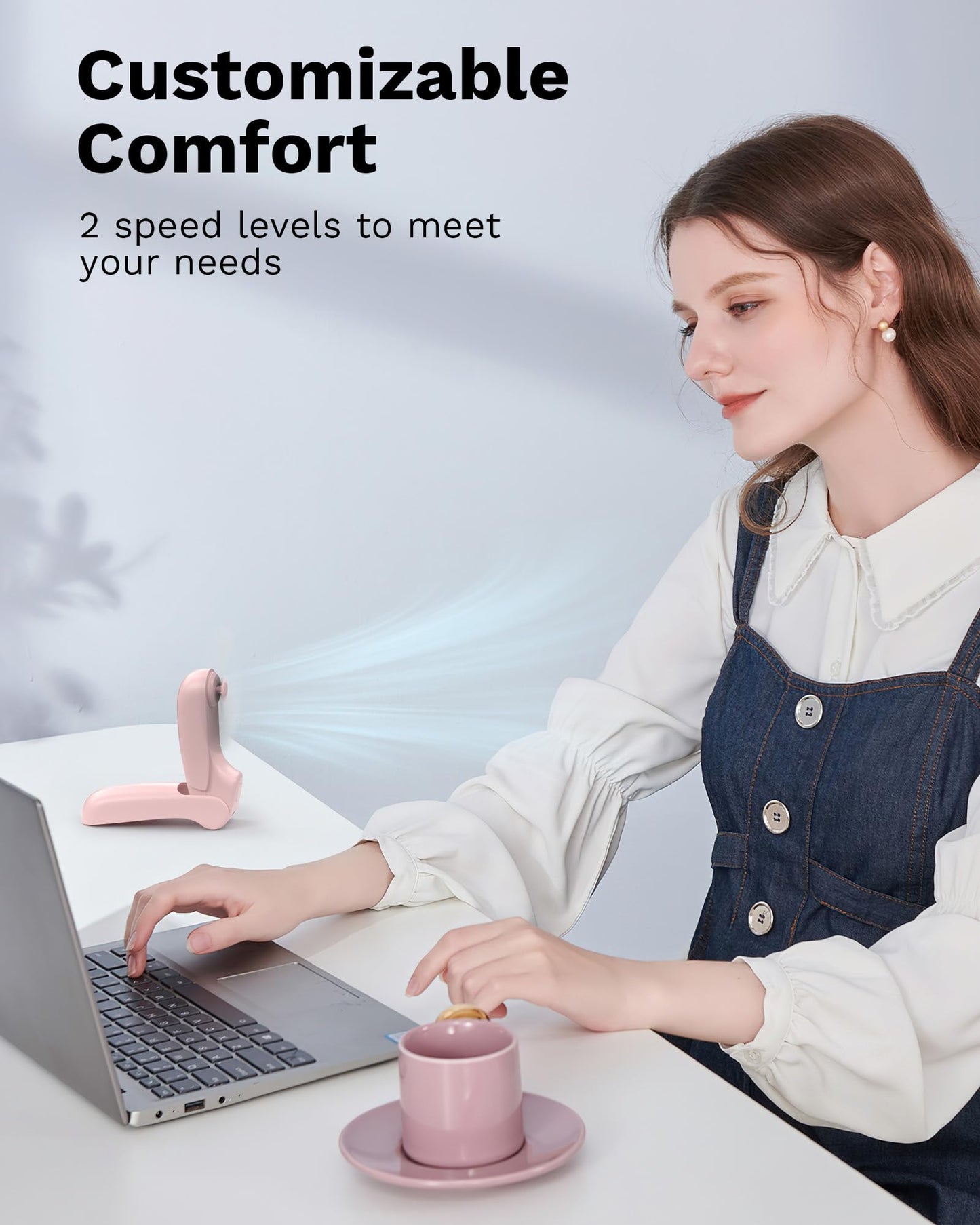 Koonie Portable Pink Fan - Foldable Mini Hand Fan for Travel, Women, Indoor Outdoor Use - Battery Operated with 8 Hour Run Time