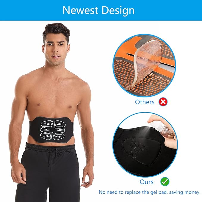 ABS Stimulator - EMS Muscle Stimulator - Abdominal Training Belt Portable Sport Exercise Workout Equipment Home Office Black White