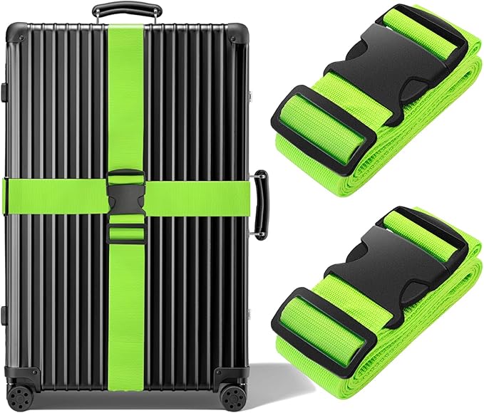 BILIONE Luggage Straps Belts TSA Approved Keep Suitcase Secure While Traveling, 79" Long Add a Bag Premium Accessory for Travel Bag Closure, 2 Pack Green
