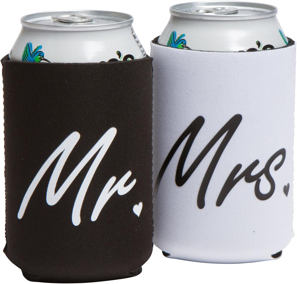Cute Can Cooler Sets - Wedding Gift - Engagement Gift (Black/White - Mr and Mrs)