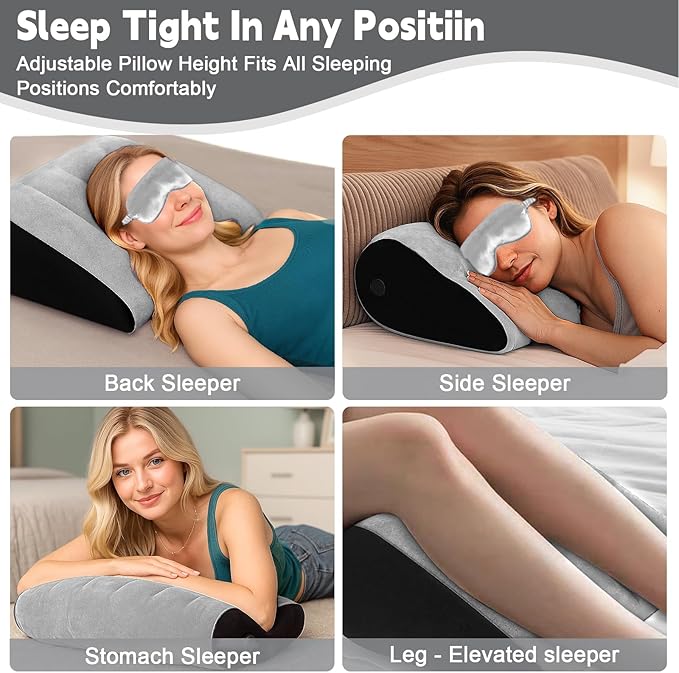 TheClover Inflatable Wedge Pillow for Sleeping - Leg Elevation, Use in Bed Back Support, Wedge Pillow for Sleep Apnea, Portable Travel Triangle Pillow, Camping, Fast Inflating Deflation (Grey)