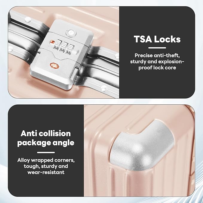 Carry-on with USB Port Carry on Luggage Lightweight Hardside Spinner Wheel Luggage with 360°Silent Spinner Wheels (Pink=22Inch, 22Inch)