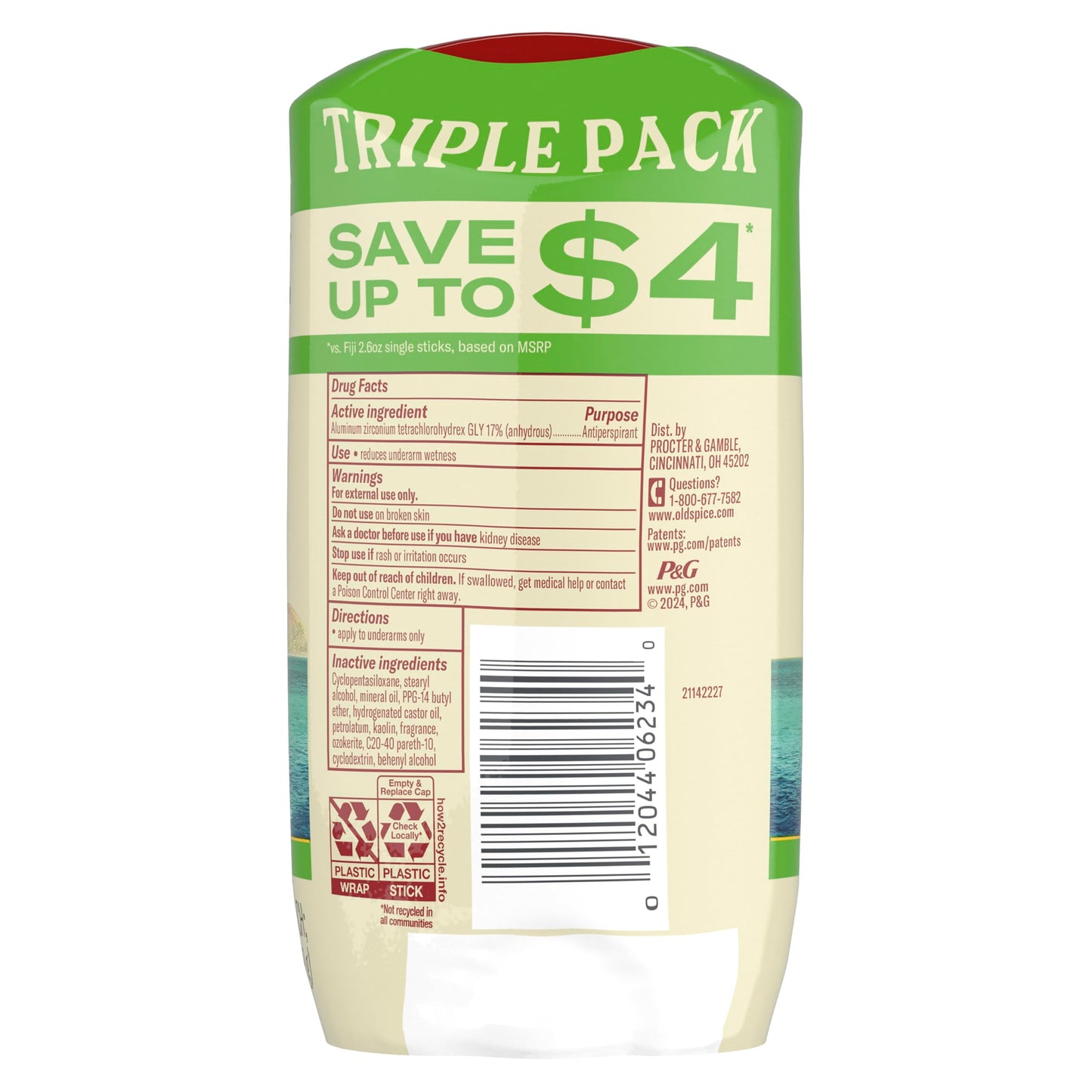 Old Spice Dry Feel Antiperspirant Deodorant for Men, 24/7 Freshness, 24/7 Sweat & Odor Protection, Gentle on Skin with Skin Conditioners, Fiji with Palm Tree + Coconut Scent, 2.6 oz (Pack of 3)