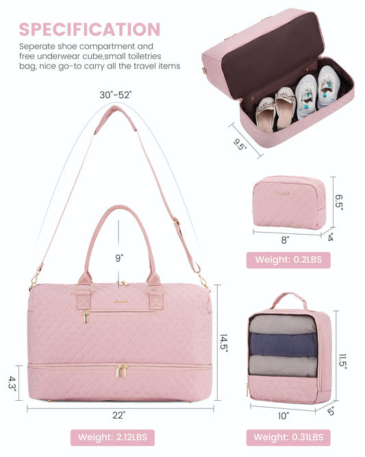 LOVEVOOK Travel Duffle Bag for Women, Weekender Overnight Bags with Shoe Compartment, Carry on Bag with Toiletry Kit, Gym Duffel Bag with Wet Pocket, Hospital Bags for Labor and Delivery 3 Pcs Set