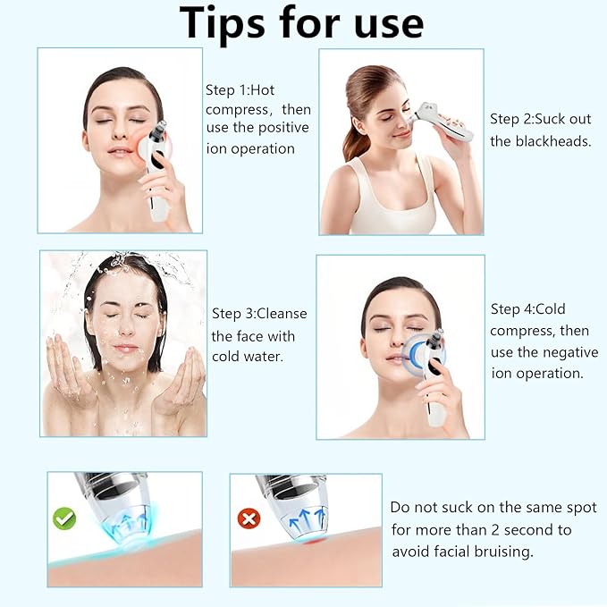 Blackhead Remover Vacuum Face Suction Pore Cleaner with Hot&Cold Compress Positive&Negative Ion Massage Nose Whitehead Remover Pimple Sucker with 5 Probes Pore Extractor Tool… (White)
