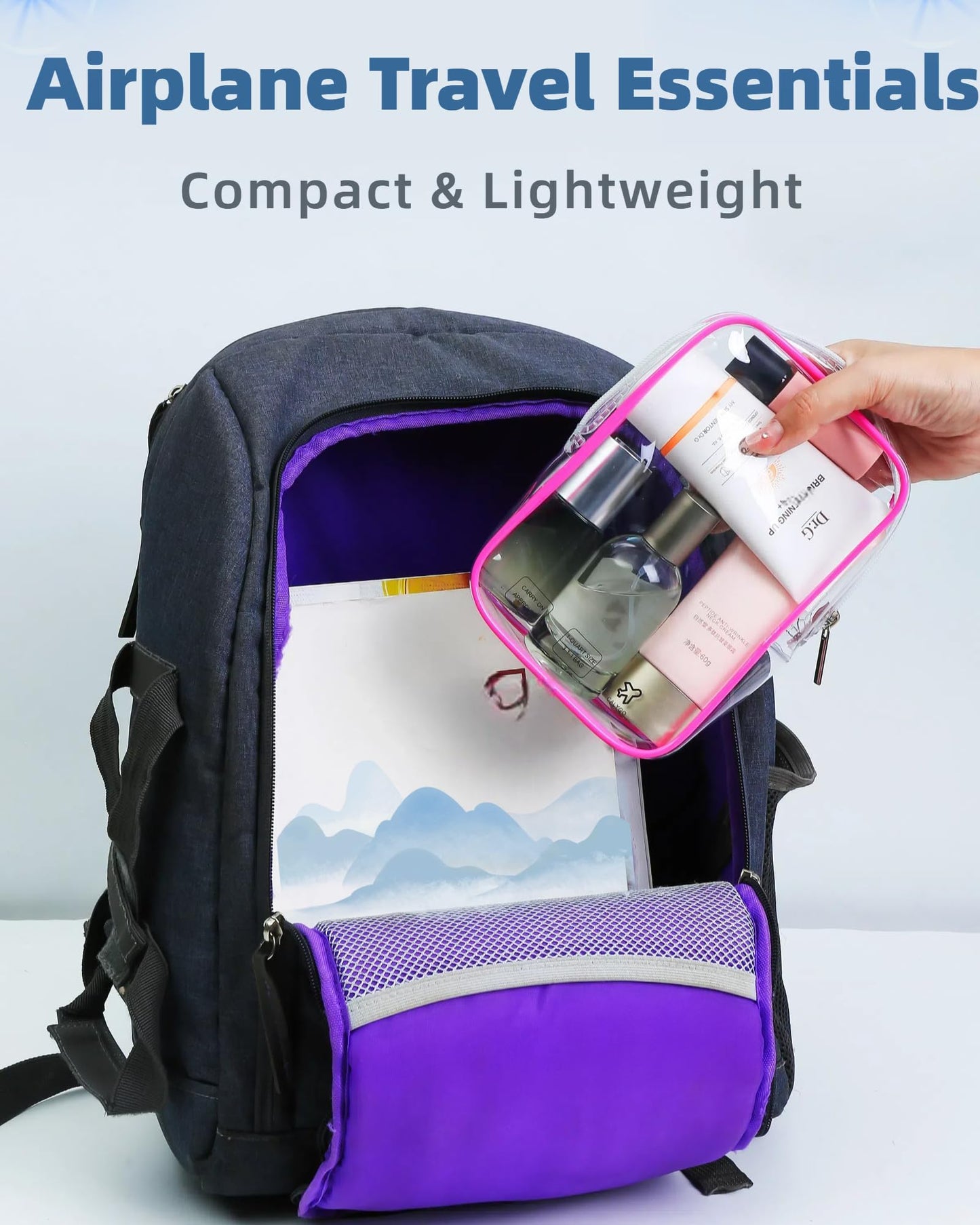 CALYGO Packing Cubes Quart Size Travel Bag Tsa Approved Clear Toiletry Bag Small European International Must Haves Long Flight Airplane Essentials (3, Pink, Pink,Clear)