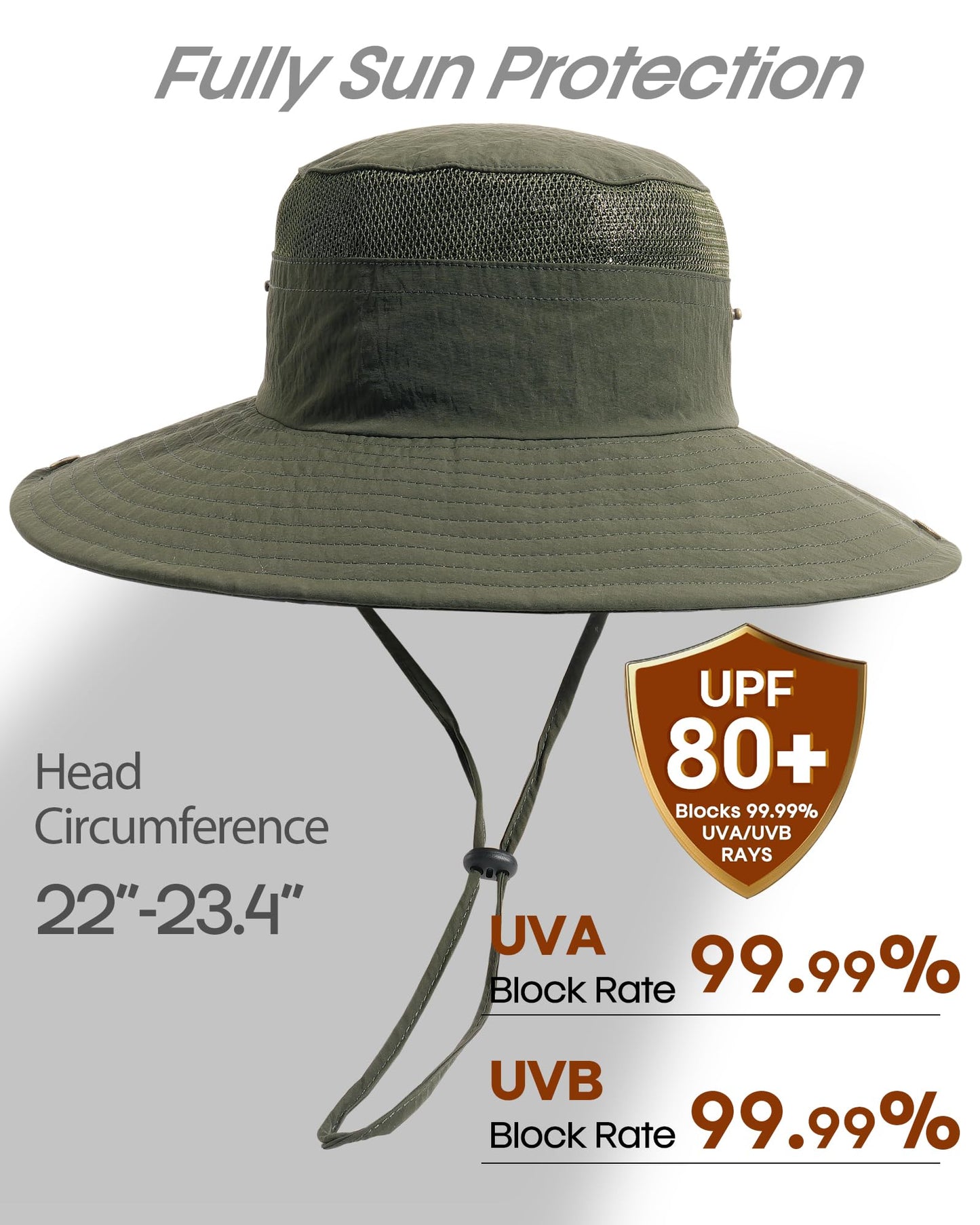 FURTALK Sun Hats for Men Women Fishing Hat UPF 80+ Breathable Wide Brim Hiking Summer UV Protection Bucket Hats Green