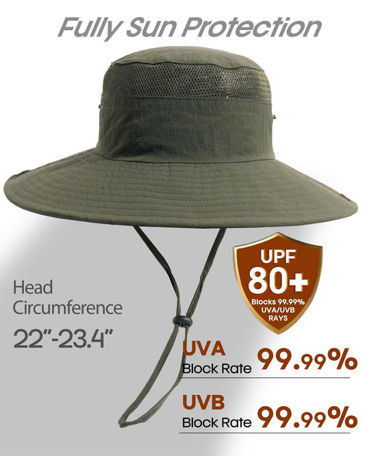 FURTALK Sun Hats for Men Women Fishing Hat UPF 80+ Breathable Wide Brim Hiking Summer UV Protection Bucket Hats Green