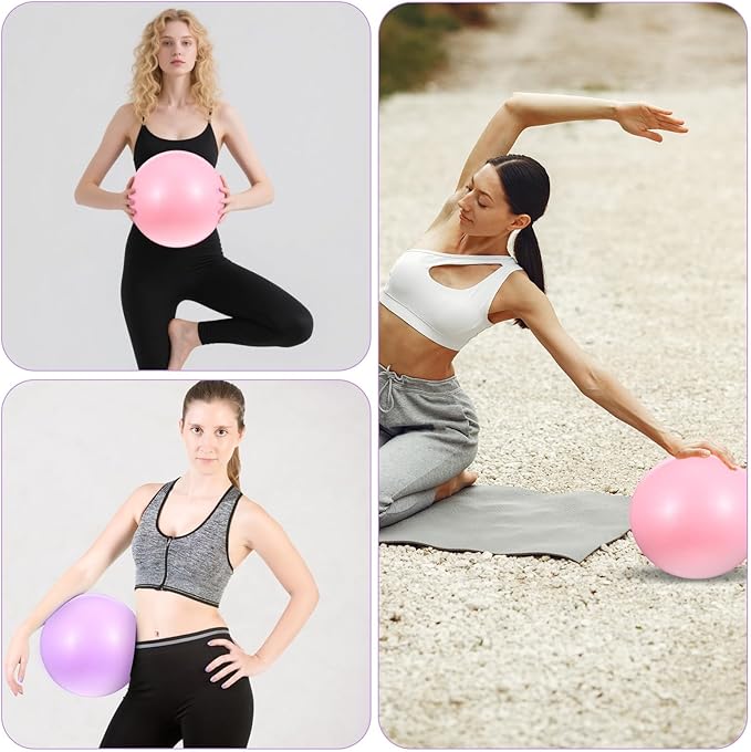 2 Pcs Pilates Ball 9 Inch Small Exercise Mini Soft Workout Yoga Ball Squishy Exercise Barre Yoga Balls for Home Gym Pilates Core Training Workout Balance Stability with Inflatable Straw