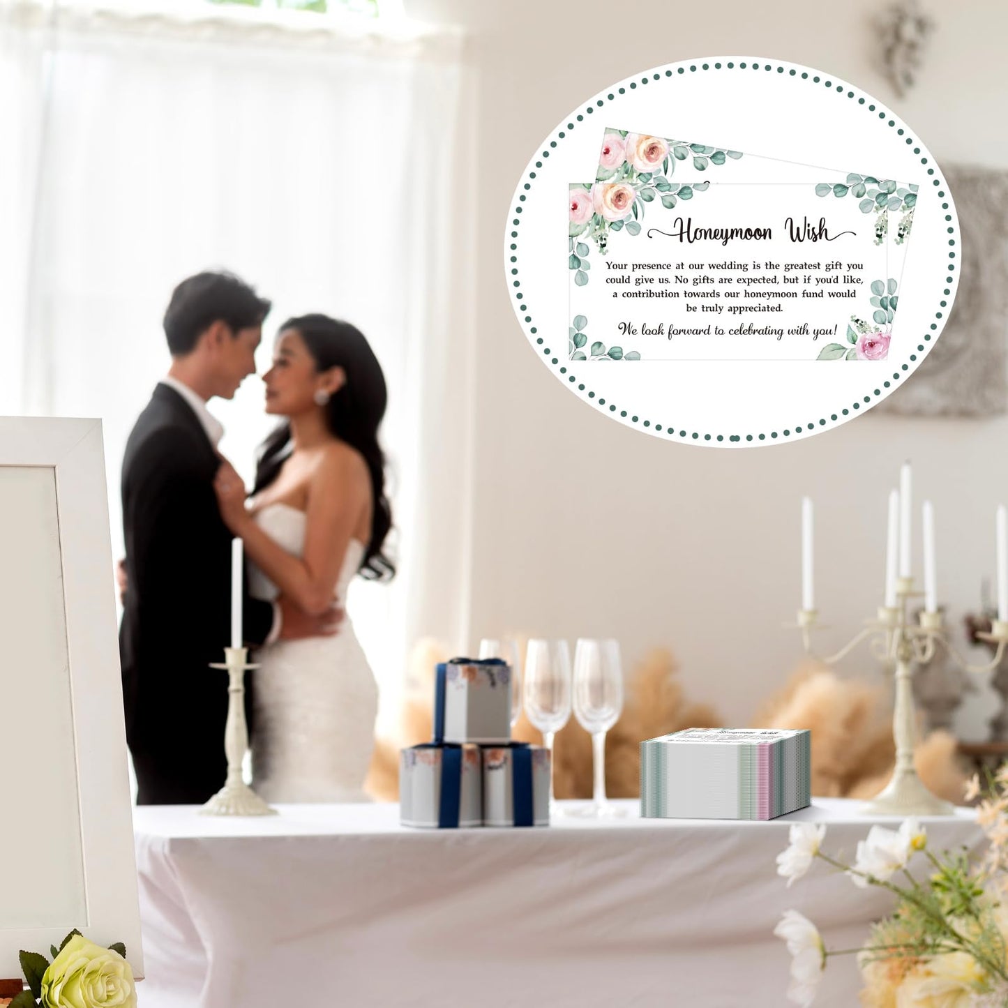 Motiskyy 200 Set Honeymoon Fund Wish Cards 3.5" x 2" No Gifts Request Wedding Invitation Insert Honeymoon Wish Cards