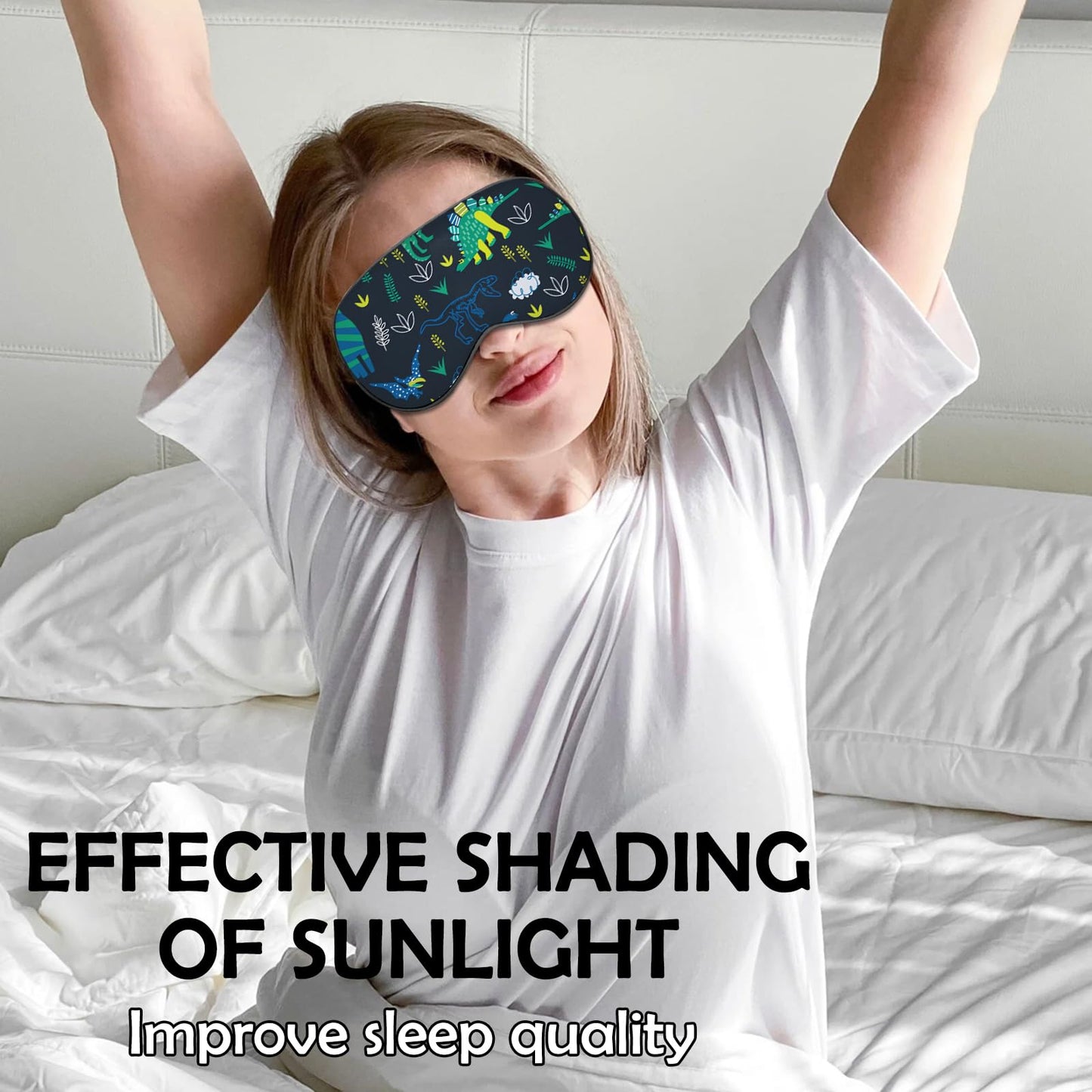 BHAHB 2 PCS Sleep Eye Mask Silk Sleeping Soft with Elastic Strap Eye Sleep Shade Cover for Cute Aesthetic Unisex Women Girls for Airplane Travel Nap-Dinosaurs Unicorn