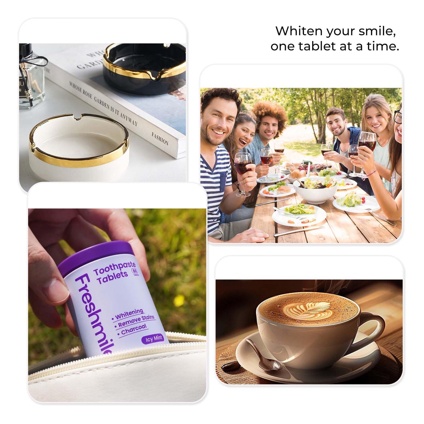 Freshmile Whitening Toothpaste Tablets with Nano-Hydroxyapatite (NHA) for Smokers, Super Cold, Fluoride-Free, Charcoal Powder Whitening, Deep Clean, Enamel Repair, Travel-Friendly Tabs (60 Count)