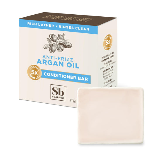 Soapbox Hair Conditioner Bar with Argan Oil to Soften Dry, Damaged Hair and Tame Frizz - 2oz Solid Conditioner, Low Plastic, Vegan, Harsh Sulfate Free, Paraben Free