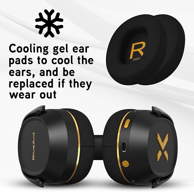 BlueAnt Pump X - The Gym Headphones | Sports Headphones | Cushioned & Cooling Ear Pads | (ANC) Active Noise Cancelling/Advanced Transparency | Wireless | Up to 58hr Play Time (Black | Gold)